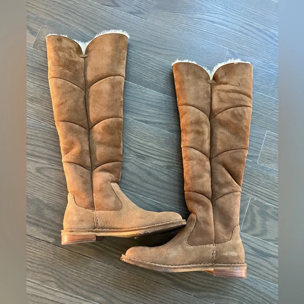 UGGS Tan Suede Knee-High Boots Size 6.5 - Picture 2 of 7